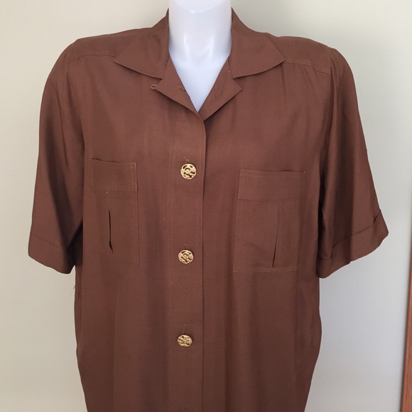 Brown silk short sleeve dress