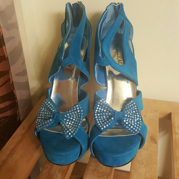 Light Blue Studded Bow Heel