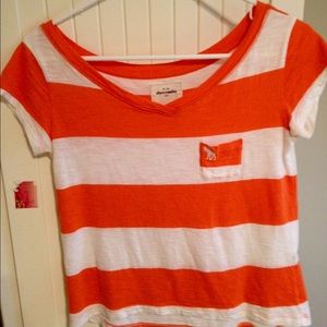 Abercrombie kids orange & white striped tee shirt