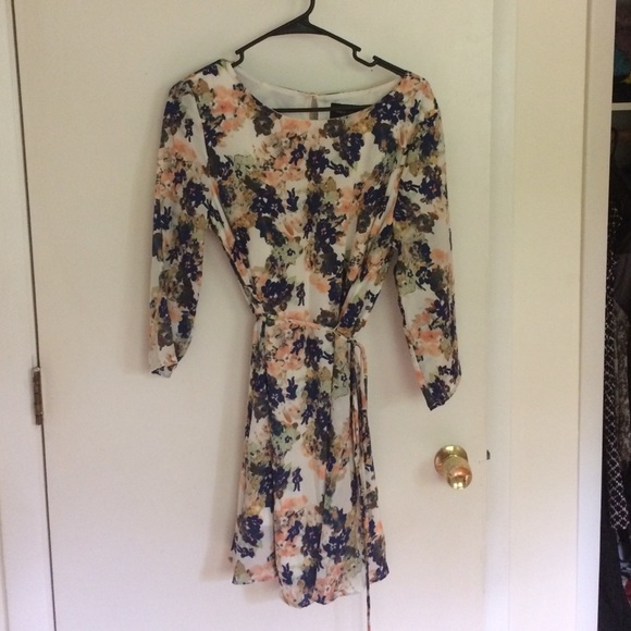 Floral ivory navy coral mint green dress