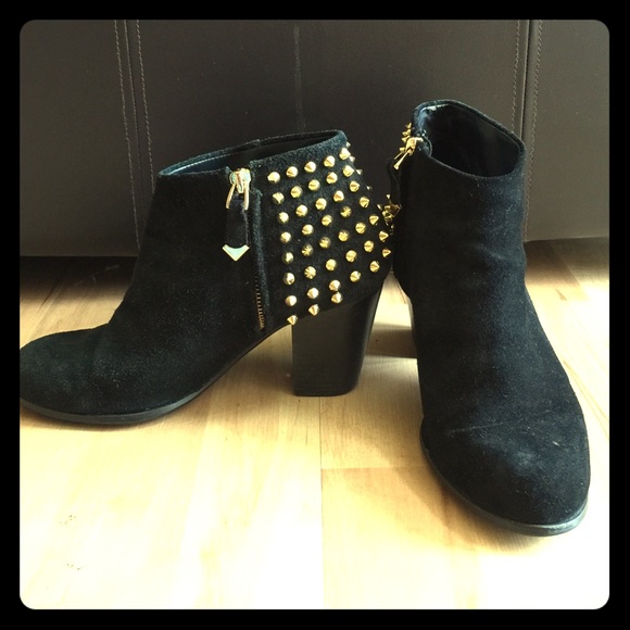 Zara gold studded black suade booties size 7