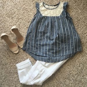 Chambray blue tank - lace detail