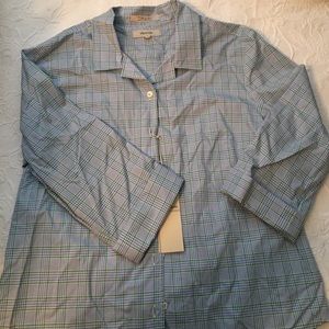 Facconable woven cotton blouse 3/4 sleeve blue