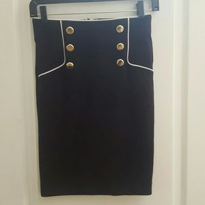 Black Long Pencil Skirt with Gold Buttons
