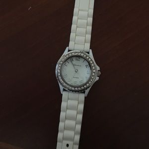 white jeweled watch