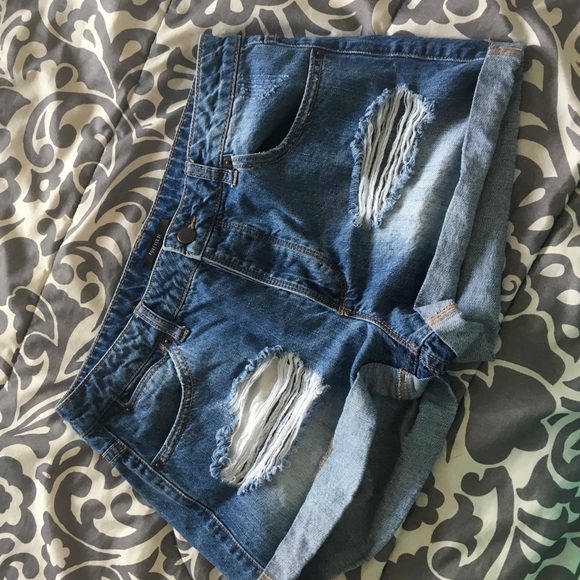 Ripped jean shorts