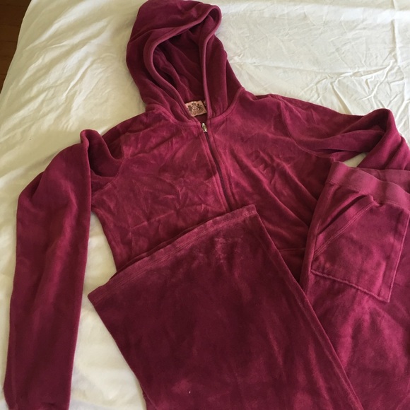Two piece velour track suit. Burgundy