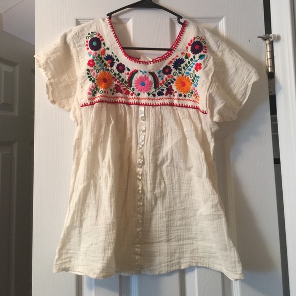 Tops - Mexican embroidery top floral colors small tunic