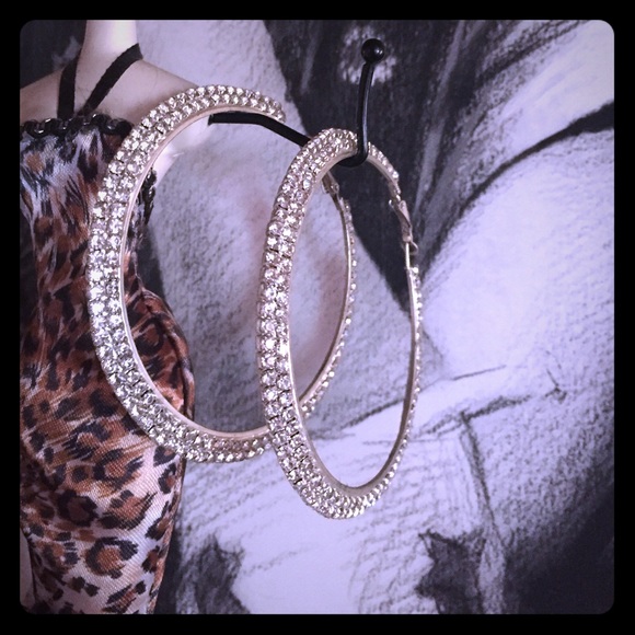 Extra large hoop earrings w/Swarovski