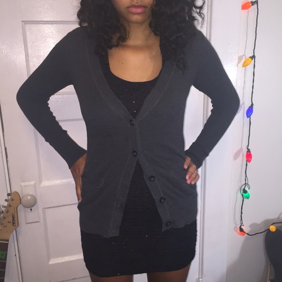 Long gray light weight button up sweater!