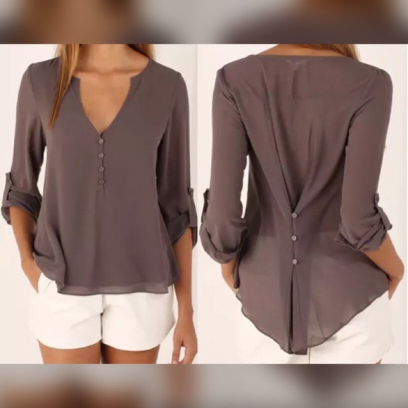 Trendy Town Designer Goods Tops - ❌Sold Out❌More Coming Khaki Chiffon Button Blouse