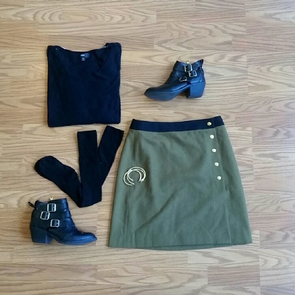 Olive green wool blend skirt