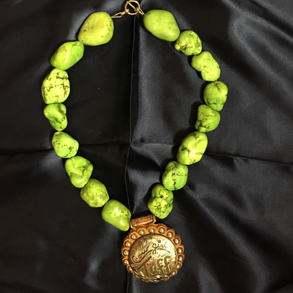 Handmade Jewelry - Chunky Western Green Turquoise Statement Necklace