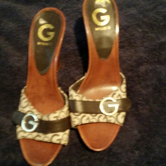Guess brand wooden sole slip ons