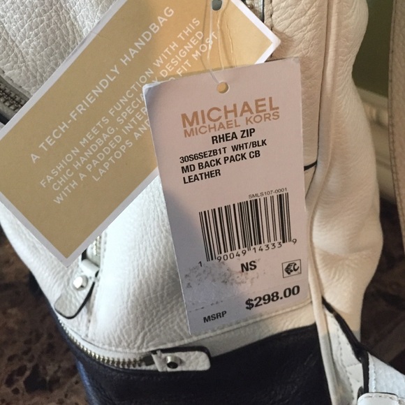 Mk backpack white and black leather