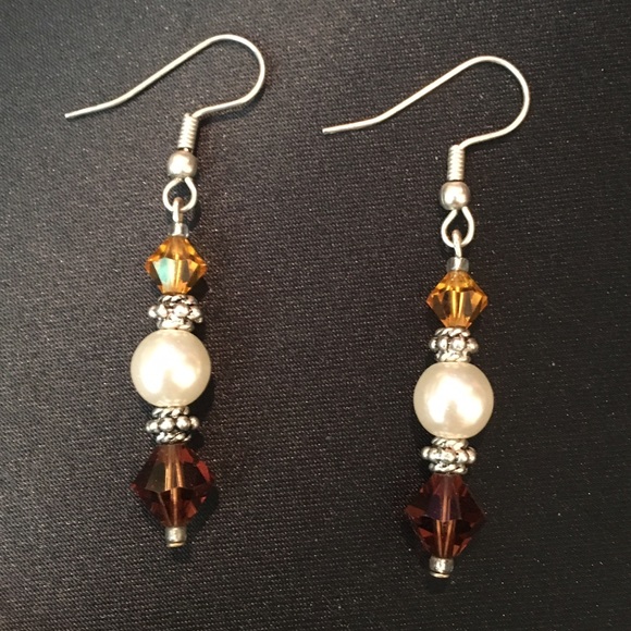 Antique stone and faux pearl earrings