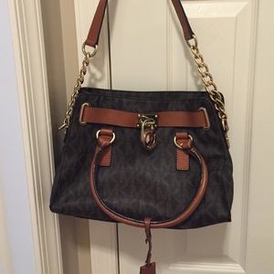 MK Hamilton Signature M brown gold tone satchel