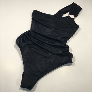 One Shoulder Swimsuit with Gold Accent Size 12