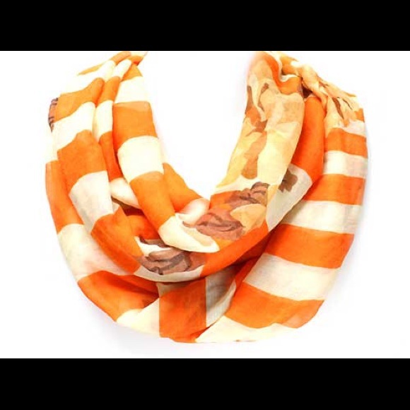 Designer style infinity scarf in warm colors.