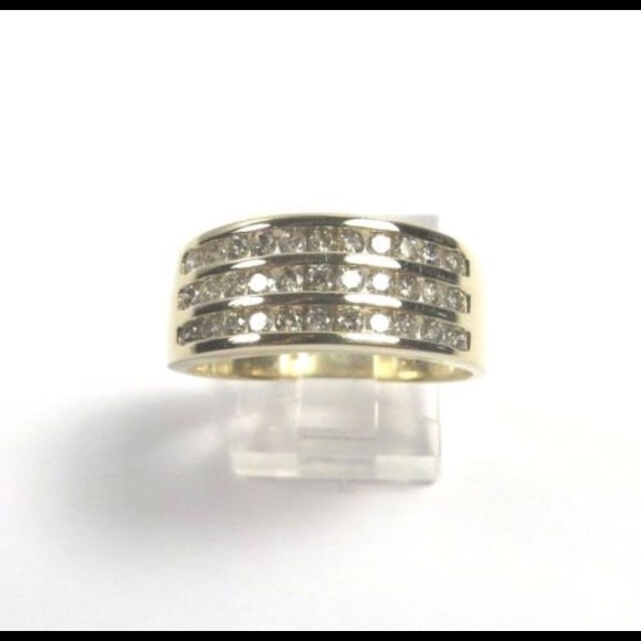 10k Yellow Gold Gorgeous Three Row Diamond Band