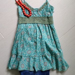 Free People Floral Turquoise Camisole Tunic Top