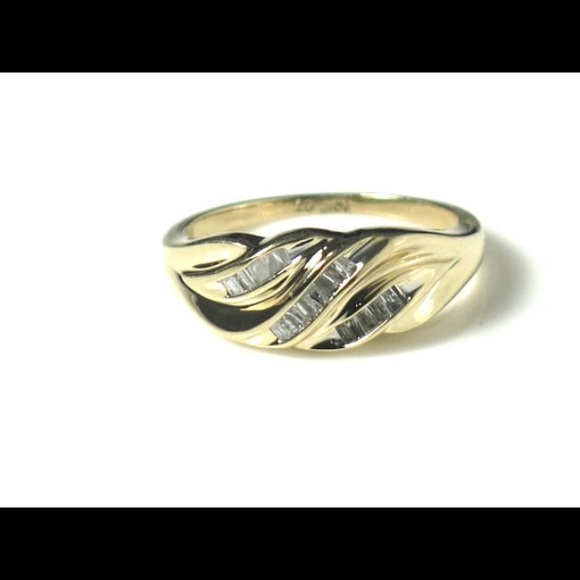 10k Yellow Gold Three Row Diamond Women's Ring