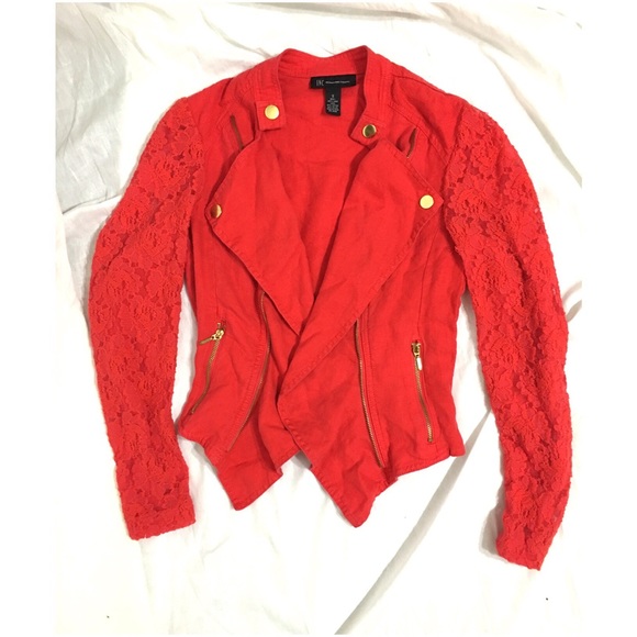 Inc Lace Sleeve bright coral jacket