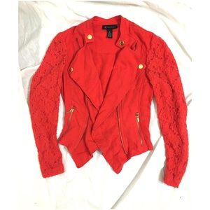 Inc Lace Sleeve bright coral jacket