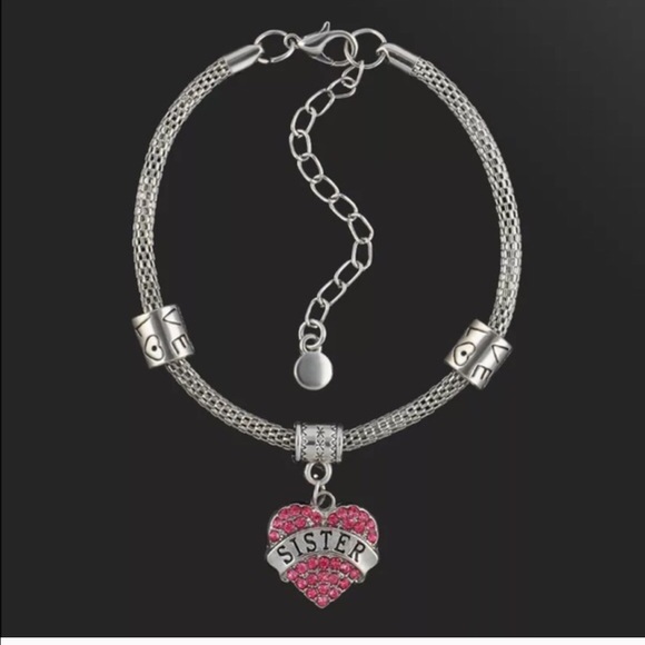 Silver Pink SISTER Charm Bracelet - Picture 2 of 4
