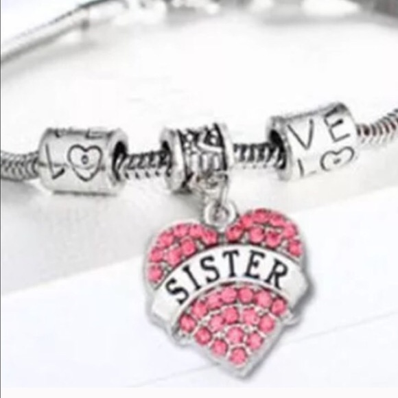 Silver Pink SISTER Charm Bracelet - Picture 3 of 4