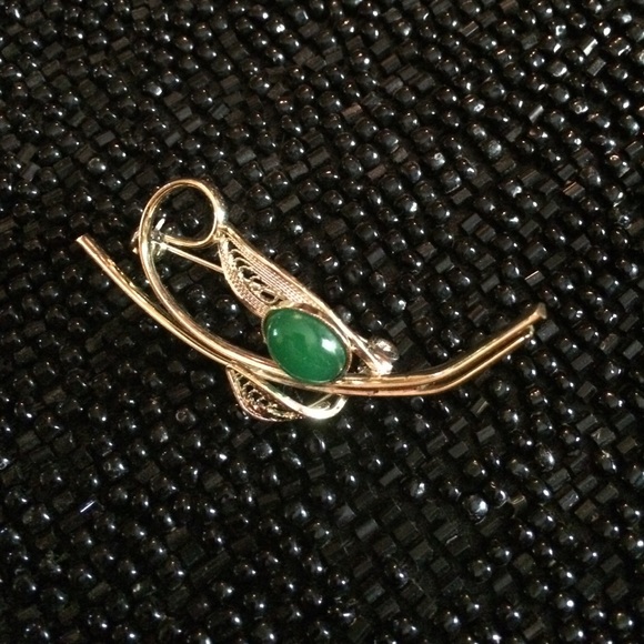 Green Stone Brooch may be jade.  Delicate feminine