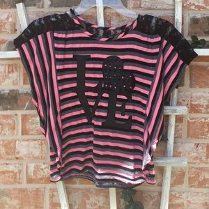 Black and pink shirt with lace on back!!