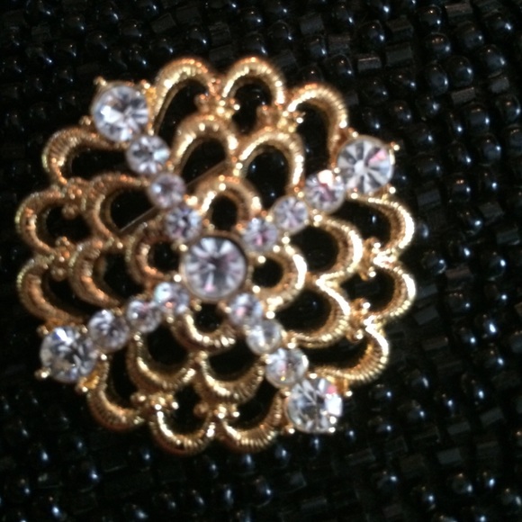 MONET Gold Toned Brooch with Rhinestones - Picture 3 of 4