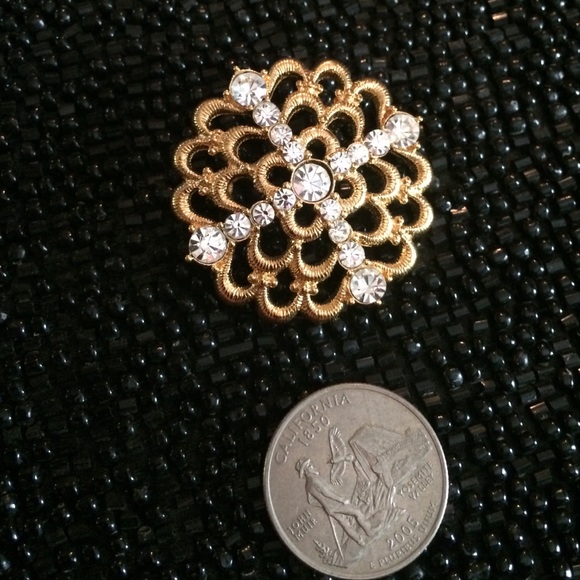 MONET Gold Toned Brooch with Rhinestones - Picture 4 of 4