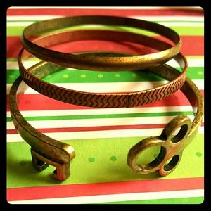 Antique Finish Bracelets Set of 3. Key Bangle