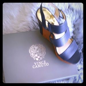 Navy platform heels.