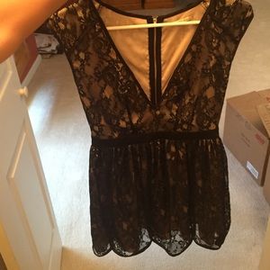 V neck dress, lace, mid thigh length