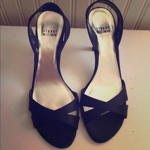 Stuart Weitzman Black Satin Heels, Size 8
