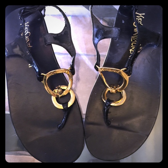Yves Saint  Laurent  Black Patent Leather sandals
