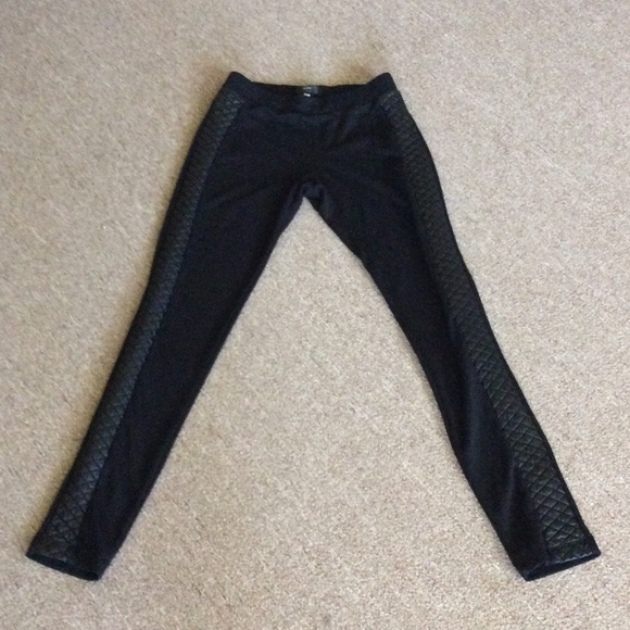 Black leggings with pleather accents