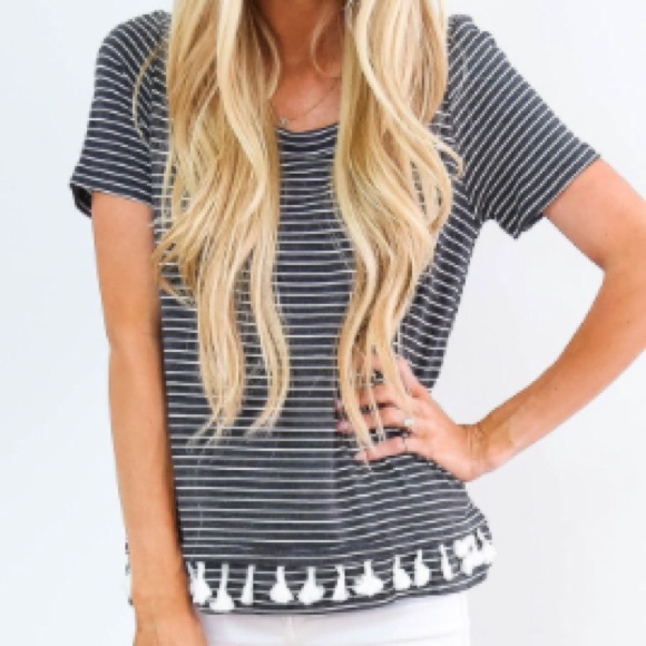 Charcoal Grey and White Tassel Top