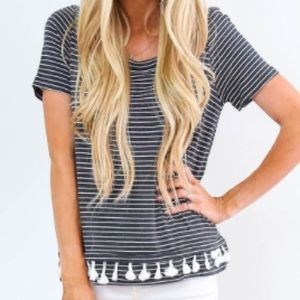 Charcoal Grey and White Tassel Top