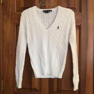 womens polo cable knit vneck sweater