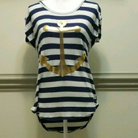 Gray and Navy Blue Stripe Free Kisses Top