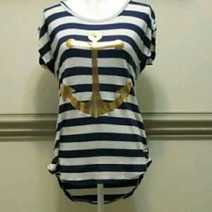 Gray and Navy Blue Stripe Free Kisses Top
