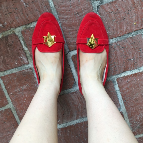 Topshop red velvet flats