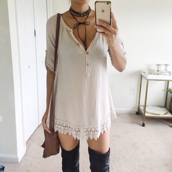 Free People Dresses & Skirts - Italian Made Crochet Hem Tunic Dress
