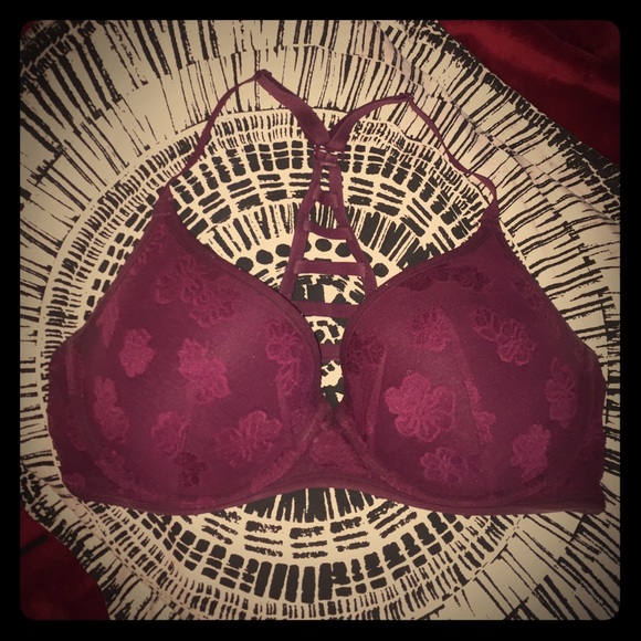 Maroon lace RACERBACK BRA!! 36DD