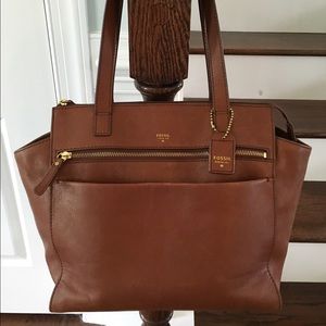 Fossil Tessa Large Brown Leather Shopper Tote