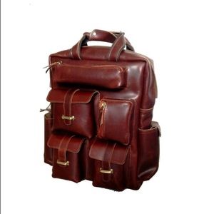 Rugged Handcrafted Rust Brown Leather Backpack